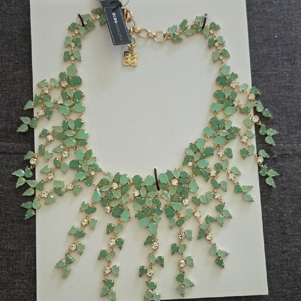 BCBGMaxAzria Green and Gold Cascade Necklace